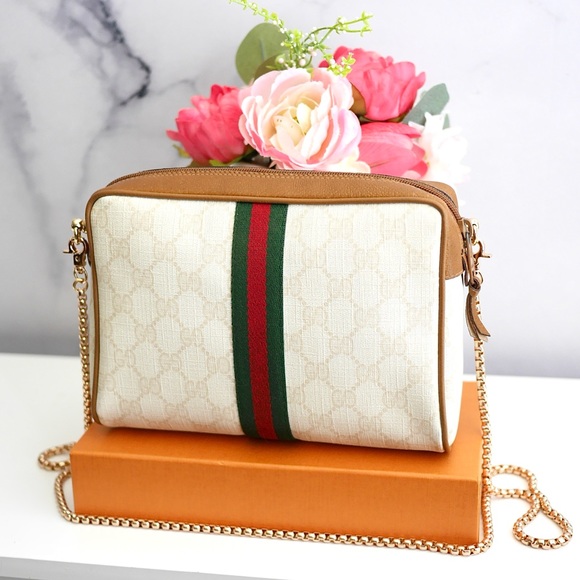 💖GUCCI Web Sherryline Clutch Ivory